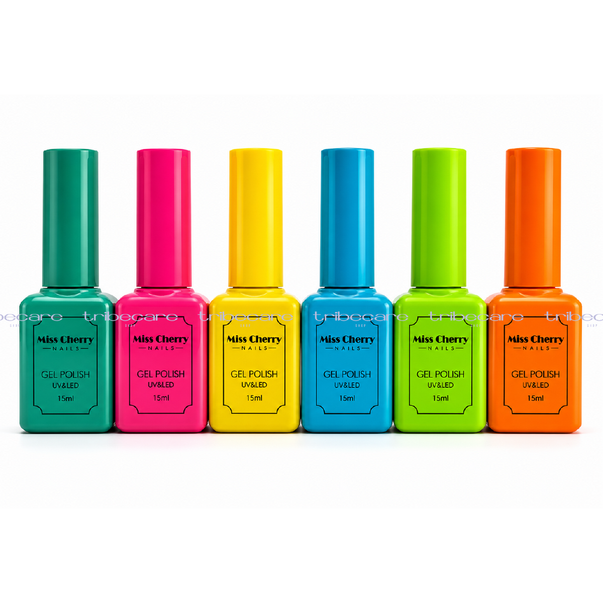 GAMA 6 GELES SEMIPERMANENTES MISS CHERRY (Menta, rosa, amarillo, azul, verde, naranja)